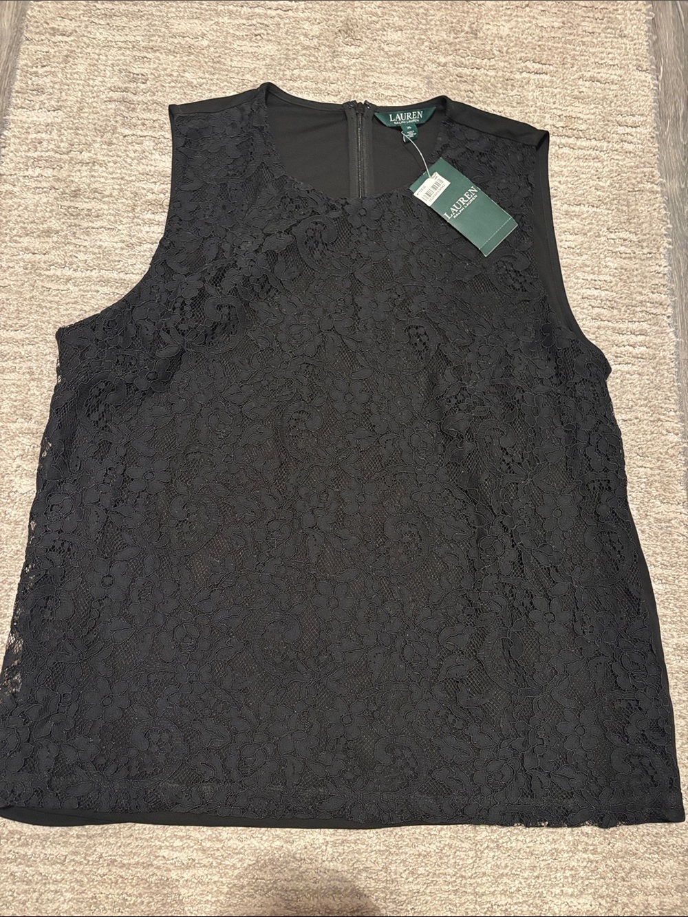 Lauren Ralph Lauren Black Floral Lace Shell Top size XL - Picture 2 of 4